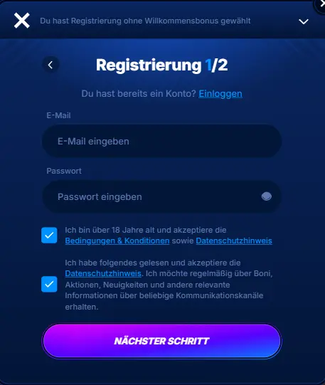 BoomerangBet Registrierung und Login